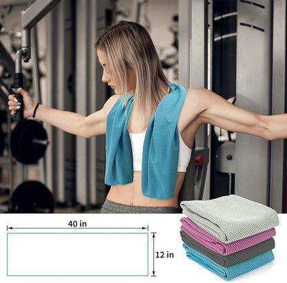 YESLIFE 4 Pack Cooling Towel 40"x12", Gym Towels for Men and Women, Soft Breathable Workout Towels for Yoga, Running, Sport, & More (Blue, Grey, Purple, Black)