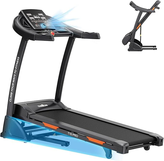 THERUN Incline Treadmill for Running and Walking, 300 lbs Weight Capacity Folding Treadmill with 0-15% Auto Incline, Wide Belt, 3.5HP, App, Heart Rate