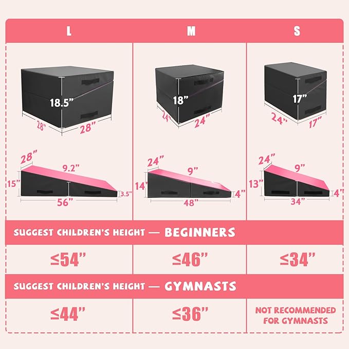 Kangaroo Hoppers Incline Gymnastics Mat, 48”x24”x14” / 56"x28"x15" / 34”x24”x13” Folding Wedge for Kids Tumbling, Skill Training, Multiple Colors Cheese Mat for Gymnastics, Home Gym Exercise