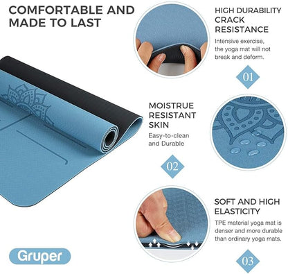 Yoga Mat Non Slip TPE Extra Wide Yoga Mat with Alignment Mark, 72"L x 32"W x 0.32"/0.24"Th (183cm x 81cm x 8mm/6mm), Anti-Tear Exercise Mat with Carrying Strap and Bag, Workout Mats for Yoga, Pilates