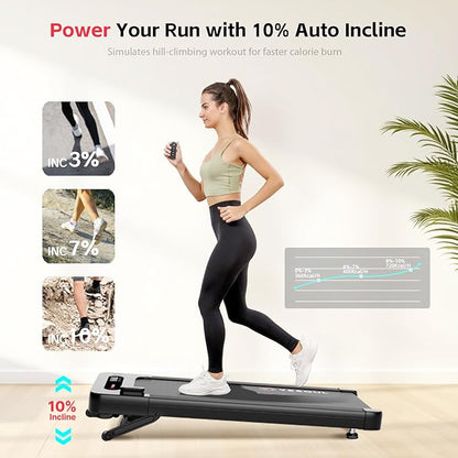 Yesoul Walking Pad Treadmill with 10% Auto Incline, Under Desk Treadmill for Home Walking, Hiking & Running, 300lbs Capacity, Smart App Scenic Routes & Live Classes, Remote & LED Display