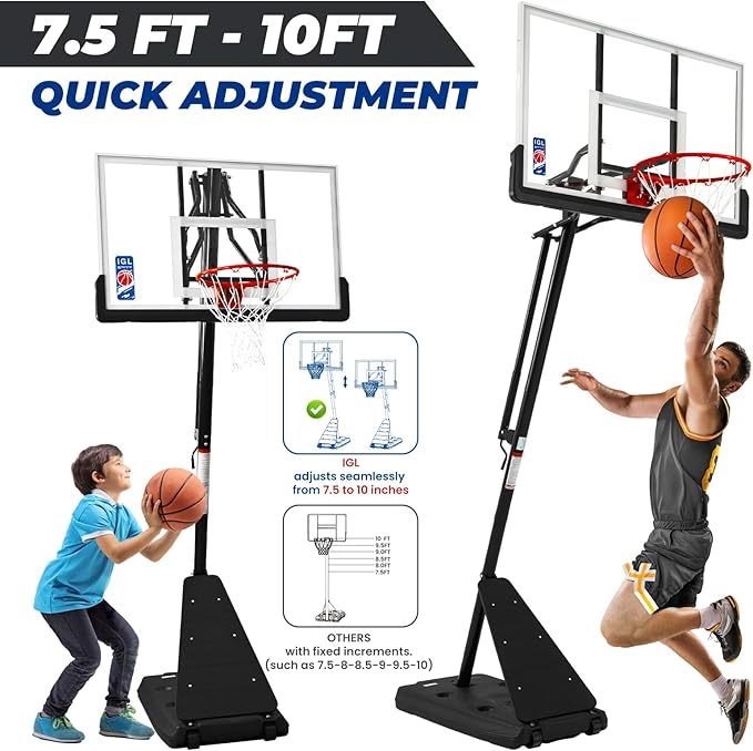 IGL Basketball Hoop Outdoor with 52 Inch Shatterproof Backboard, 10FT Height Portable Basketball Hoop Outdoor, Adjustable Basketball Goal System