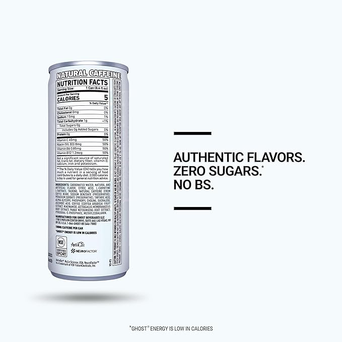 GHOST Energy Drink - 24-Pack, Original, 8.4oz - Energy & Focus & No Artificial Colors - 100mg of Natural Caffeine, L-Carnitine & Taurine - Gluten-Free & Vegan