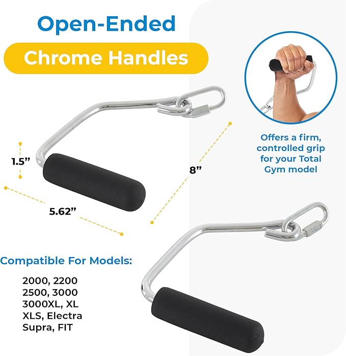 Total Gym Accessories Open Ended Chrome Grip Handles for Total Gym Home Workout Machines, Compatible for Supra, Electra, FIT, Black