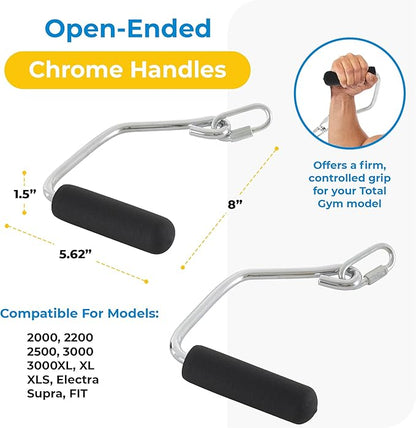 Total Gym Accessories Open Ended Chrome Grip Handles for Total Gym Home Workout Machines, Compatible for Supra, Electra, FIT, Black