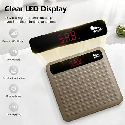 himaly Digital Body Weight Scale Bathroom Scale, Step-On Technology High Precision Measurements Scales with Large Non Slip Silicone Platform and LCD Digital Display, 400lbs/180kg Capacity, Brown