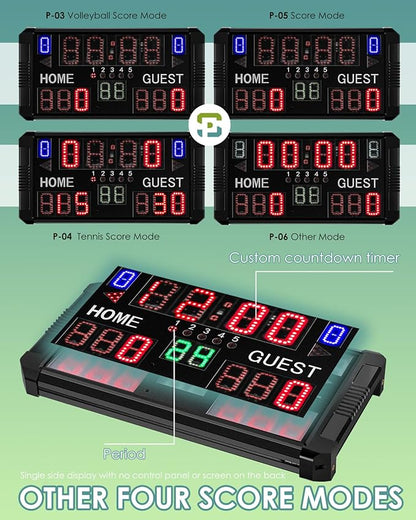 Football Scoreboard Basketball Scoreboard 14/24s Shot Portable Multisport Scoreboard Wall-Mount Digital Electronic Scoreboard for Football Basketball Table Tennis Baseball Soccer Volleyball