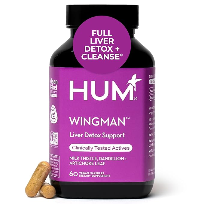 HUM Wing Man - Liver Detox and Liver Support Supplement with Milk Thistle, Dandelion Root Powder & Artichoke Leaf Extract - Helps Flush Liver of Toxins (60-Count)