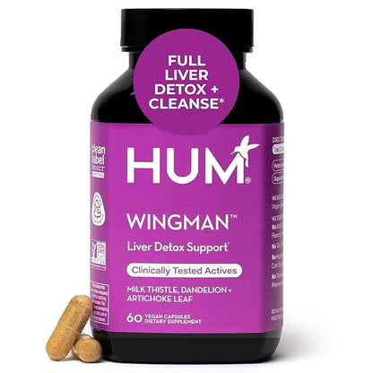 HUM Wing Man - Liver Detox and Liver Support Supplement with Milk Thistle, Dandelion Root Powder & Artichoke Leaf Extract - Helps Flush Liver of Toxins (60-Count)