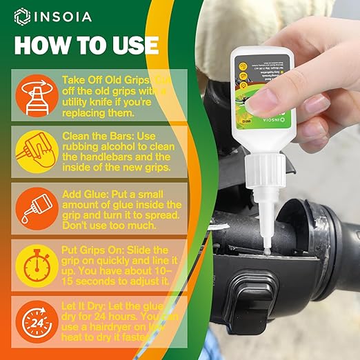 Grip Glue, 30g Quick Dry Handlebar Grip Adhesive for Motorcycle, Dirt Bike, ATV, Bicycle, Ebike & Snowmobile ??Quick-Dry, Waterproof, Flexible Repair Clear Glue