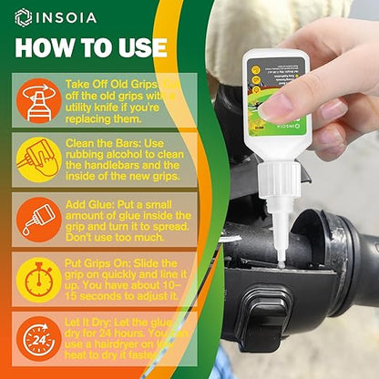 Grip Glue, 30g Quick Dry Handlebar Grip Adhesive for Motorcycle, Dirt Bike, ATV, Bicycle, Ebike & Snowmobile ??Quick-Dry, Waterproof, Flexible Repair Clear Glue