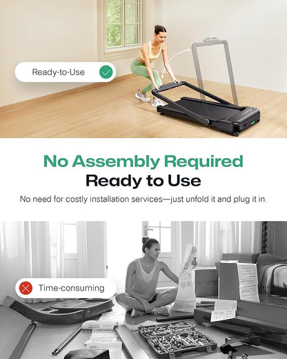 Smart Treadmill with 9% Auto Incline, Hiking and Running Walking Pad Treadmills for Home Office, Treadmill with UREVO APP, AI Powered Music Course, HIIT Programs Synced to Scenic Route, One-Click Mute