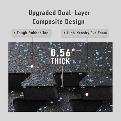 0.56in Thick 24 Sq Ft Exercise Equipment Mats 6 Tiles