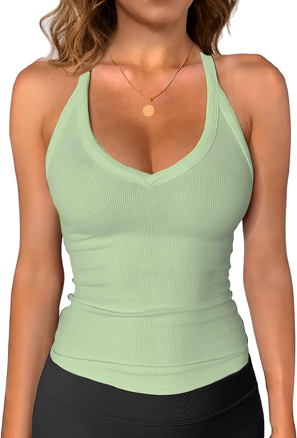 iGENJUN Workout Tops for Women Racerback Basic Tank Summer 2025 Camisole V Neck Slim Fit Ribbed Sleeveless