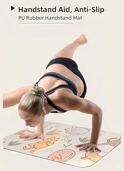 Mini Yoga Mat with Playful Cat Design, Yoga Knee Pads,Double-Sided Non-Slip, Meditation,Exercise Mat for Women&family use,White