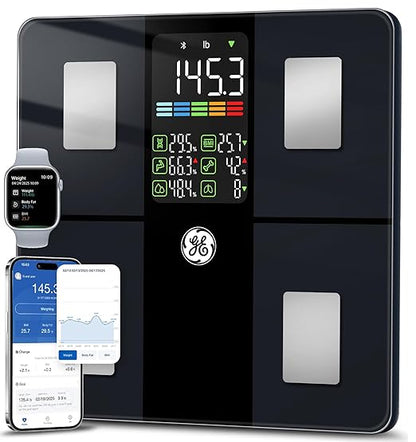 GE Smart Scale for Body Weight: Body Fat Scales Bathroom with BMI Muscle Mass 14 Body Composition Metrics with Large Display Accurate Bluetooth Weighing Machine with App 400 lbs