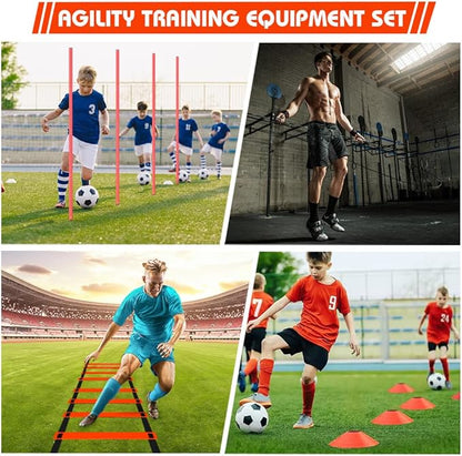 HOTOOLME Agility Training Poles Equipment Soccer Training Equipment includes 6 Agility Poles,Agility Ladder, 10 Soccer Cones,Jump Rope for Speed Training, Soccer Training, Basketball Athletes & Kids
