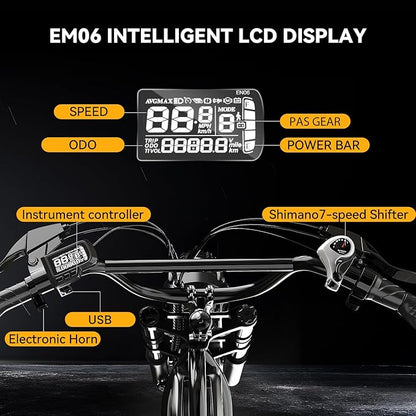 Electric Bike for Adults 1500W Peak 20" Fat Tire All-Terrain E-Bike 80-120Miles 30MPH Electric Dirt Bike for Road Sand Mountain Snow - 48V 20/30AH Battery Powered Electric Motorcycle