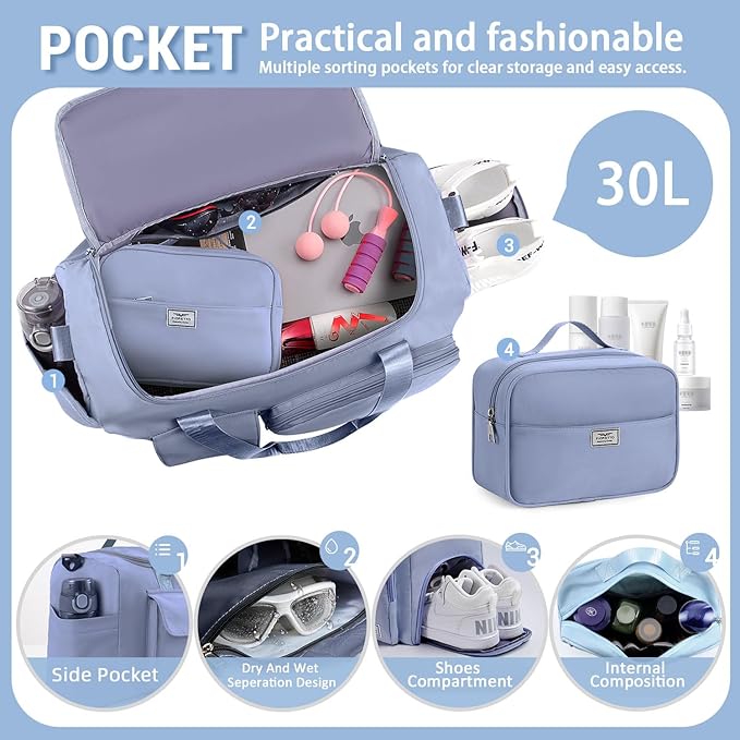 FIORETTO Women's Gym Duffle Bag with Shoes Compartment, 37L Capacity, Ideal for Travel, Gym, Sports, Duffel, Weekender