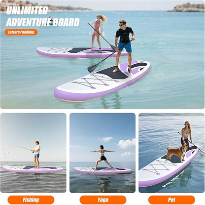10' Inflatable Stand Up Paddle Board, Ultra-Light Wide Yoga Board for All Skill Levels with Premium SUP Paddleboard Accessories, 84L Waterproof Bag, Non-Slip Comfort Deck for Youth & Adults