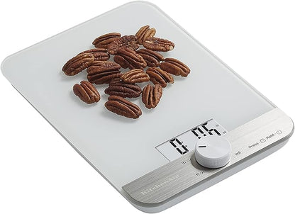 KitchenAid KQ908 Glass Surface 11 Pound Capacity Digital Kitchen and Food Scale, White