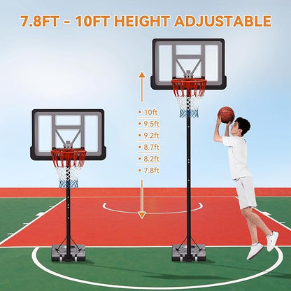 GORISE Portable Basketball Hoop for Home Outdoor Use, Adjustable Height, Shatterproof Backboard, for Daily Practice in Backyard or Garage Indoor Outdoor Backyard Pool