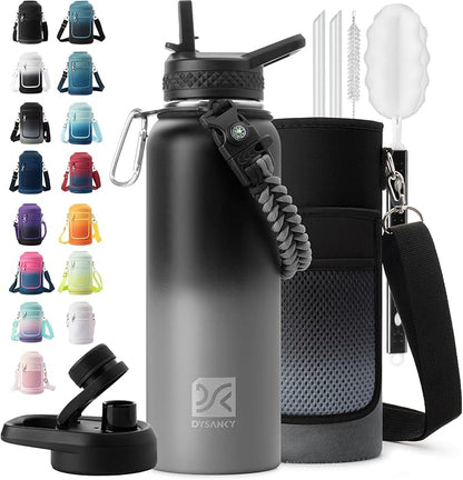 Insulated Water Bottle | Thickened Stainless Steel Vacuum Metal | Portable Sports Water Jug for Gym and Hiking with Straw, Carrier Bag, Handle Strap | BPA-Free 40 oz