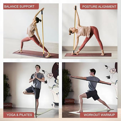 5ft Yoga Stick from Natural Bamboo - Non-Slip Handle Stretching Stick for Mobility,Versatile Exercise Tool with Flexibility,Stretch Bar for All Fitness Levels,Rehabilitation,and Posture