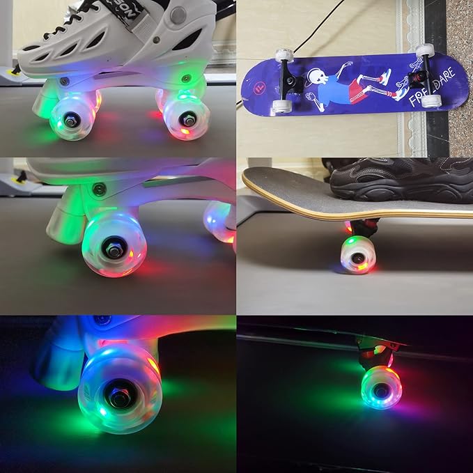 FREEDARE Roller Skate Wheels 54mm/58mm and Bearings Indoor Outdoor Luminous Light Up 83A with T Tools for Double Row Skating and Skateboard (8 Pack)