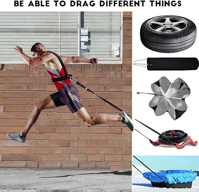 Sled Harness, Weight Speed Tire Pulling Workout Resistance and Assistance Trainer Physical Training Rope Football Exercise Equipment for Outdoor Indoor Men and Women