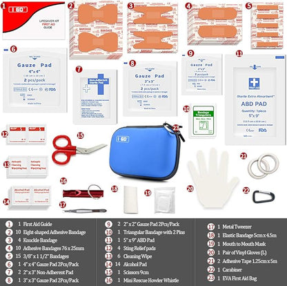 I GO 85 Pieces Hard Shell Mini Compact First Aid Kit, Small Personal Emergency Survival Kit for Travel Hiking Camping Backpacking Hunting Marine Car