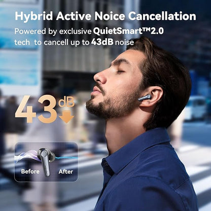 EarFun Air Pro 3 Noise Cancelling Earbuds, Qualcomm® aptX™ Adaptive Sound, 6 Mics CVC 8.0 ENC, Bluetooth 5.3 Earbuds, Multipoint Connection, 45H Playtime, App Customize EQ, Wireless Charging