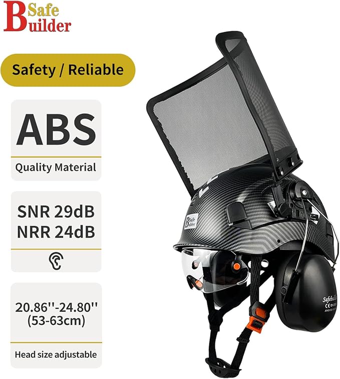 Forestry Safety Helmet with Build-in Visor Mesh Face Shield Ear Muffs 4 in 1 Chainsaw Safety Hard Hats