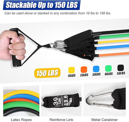 Resistance Bands Set, Himaly Exercise Bands Strength Training Fitness Bands Workout Elastic Bands with Legs Ankle Straps, Door Anchor, Handles & Carry Bag for Home Outdoor Workouts