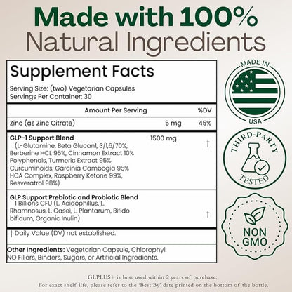 GLP-1 Supplement for Women and Men | Hunger & Metabolism Support - Expert Formulated to Support GLP1 Naturally | Probiotic and Prebiotic (60 Capsules)