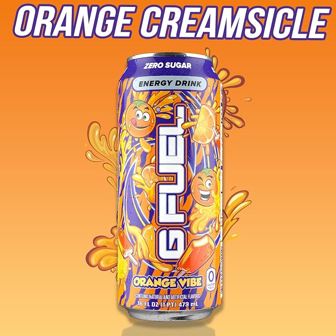 G Fuel Energy Drink, Orange Creamsicle, Sugar Free Beverage with 300mg Caffeine, Daily Energy Boost with Focus Amino, Vitamin + Antioxidants, 16 oz Cans (Orange Vibe, 12-Pack)
