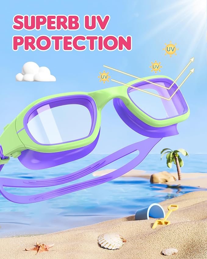 Kids Swim Goggles,Swimming Goggles for Kids 6-14, Anti-Fog UV Protection Pool Glasses for Boys Girls