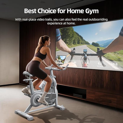 HARISON Semi-Commercial Exercise Bike 400 lbs Capacity, Magnetic Stationary Bikes for Home Gym with Bluetooth & Tablet Holder & Comfortable Seat Cushion