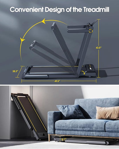 Walking Pad Treadmill with 12% Incline, 4 in 1 Folding Treadmill for Home/Office with Handle Bar, 2.5HP Under Desk Treadmills Portable Walking Pad with App & Bluetooth Speaker, 0.6-10MPH