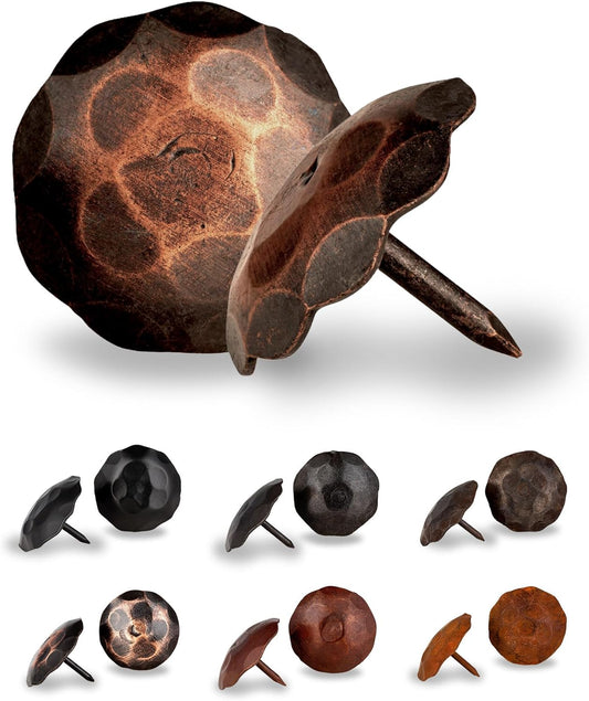 10 Pack 1.25" Round Head Iron Clavos Decorative Nails – Oil Rubbed Bronze – Handmade Rustic Round Fasteners for Farmhouse Shutters, Faux Wood, Barn Doors, Shutters, Gates – Ornamental Wood Accent