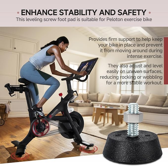 (4 Pack) Leveling Screw Foot Pads for Peloton Exercise Bike - Upgraded Stainless Steel 3/8" Leveling Screws, Anti-Slip Shock Absorbing, Noise Reduction Rubber Stabilizer Feet Replacement Parts