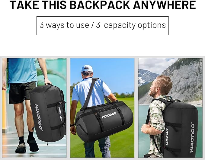 40L/60L/90L Large Waterproof Duffle Bag Backpack for Men, Mens Duffel Backpack Bags for Traveling, Heavy Duty (Black, 60L)