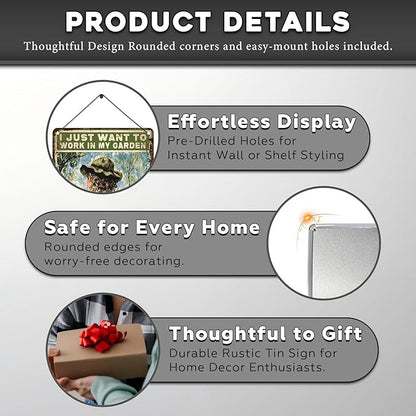 Garden Sign I Just Want To Work In My Garden and Hang Out With My Cat Vintage Metal Tin Sign Retro for Home Patio Backyard 12 * 16inch