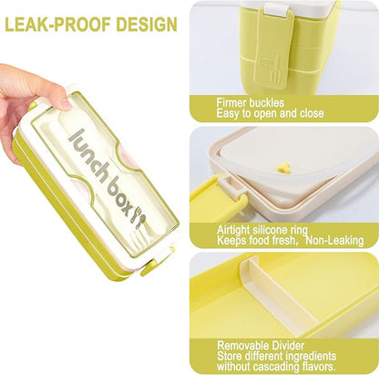 Iteryn Bento Box Lunch Box, 3 Layers Stackable Lunch Containers with Compartments-Leakproof Eco-Friendly Meal Prep Containers