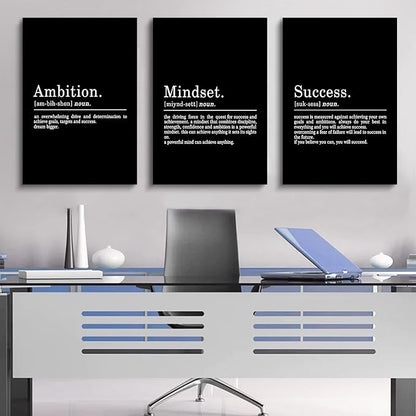 Inspirational Canvas Painting Wall Art -EPHANY ART - Mindset Quotes Prints, Motivational Wall Art Success Framed Entrepreneur Poster Positive Quotes Wall Poster for Home Office Workplace (M-3pcs,24x36inchx3pcs)