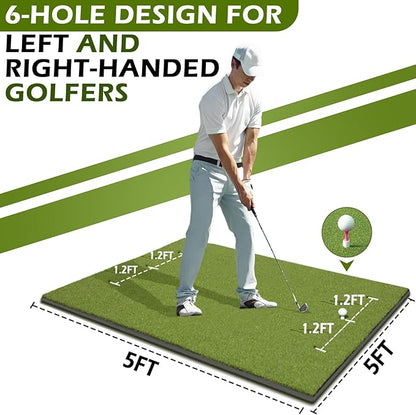 Golf Mat 31mm, 5x4ft/5x5ft Golf Hitting Mats for Practice Outdoor Indoor, High-Elasticity Artificial Turf Mat for Garage Simulator Chipping Driving Training