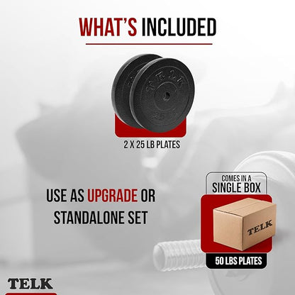 TELK – Adjustable Dumbbell Set – Home Gym Weight Set with Baked Enamel Cast Iron Plates – Space-Saving Free Weights for Strength Training