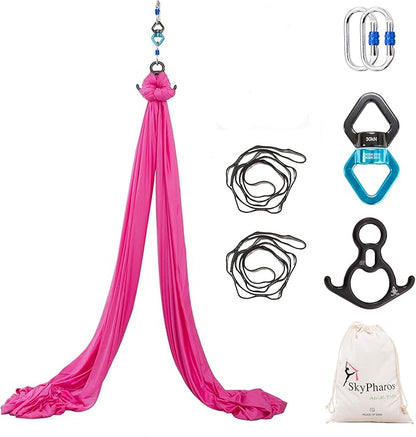 Aerial Silks Yoga Swing Set - 9/11 Yards Aerial Yoga Hammock Kit Anti-Gravity Flying for Fitness, Low/Non Stretch Nylon Tricot Fabric Hardware Included for Dance