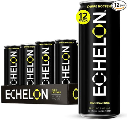 Echelon Pre-Workout Energy Drink | Yuzu Cayenne | 12 Pack | Sustained Energy, Focus and Endurance Dietary Supplement | 300mg of Caffeine | Beta-Alanine, L-Theanine & Fiber | Vegan