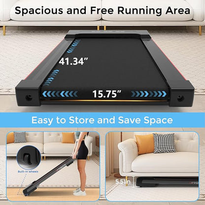 GOYOUTH Walking Pad Treadmill, Under Desk Treadmill for Home Office, Wide Belt Compact Treadmills 300 lbs Capacity, 2.25HP Shock-Absorbing Walking Jogging Running Machine Remote Included
